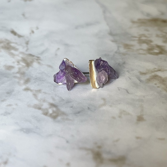 Amethyst Earring Studs Handmade - Picture 6 of 6